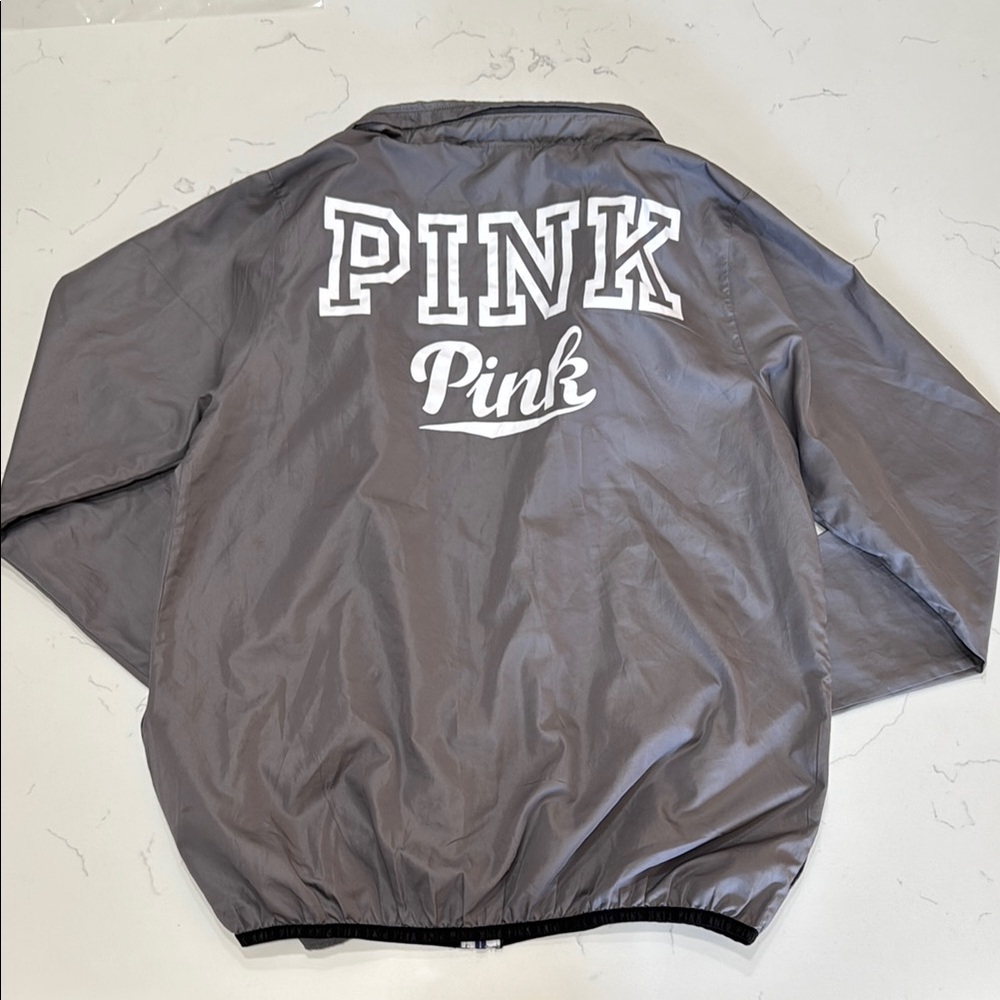 PINK Victoria's Secret Gray Jacket with Blue and Yellow Zipper